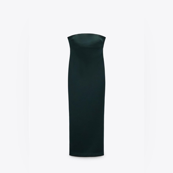 ZARA Green Black Sculpting Structured Strapless Dress - Picture 3 of 12